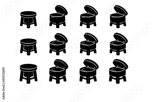 Icons filled storage round object stool solid icon black simple sturdy vector
