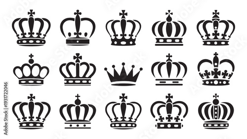 Sovereign crown icons with arched shapes and decorative dots for majestic branding and royal symbols