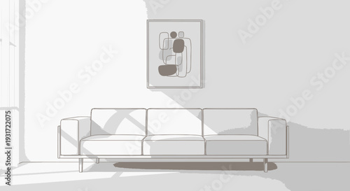 Modern living room with stylish sofa and abstract wall art vector on isolated  white background.
