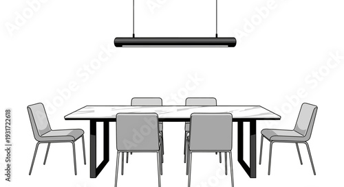Modern dining table with chairs and pendant light vector on isolated  white background.