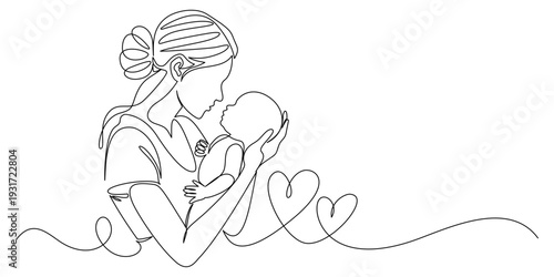 Mothers and son line art illstration, mother day celebration illustration