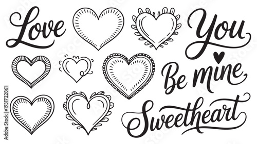 Love you sweetheart handwritten calligraphy doodle hearts elegant design romantic valentines day love theme