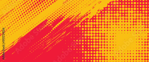 Yellow and red abstract grunge background with halftone style.