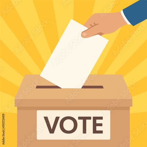 Voting Hand Casting Ballot into Vote Box - Election Democracy Illustration