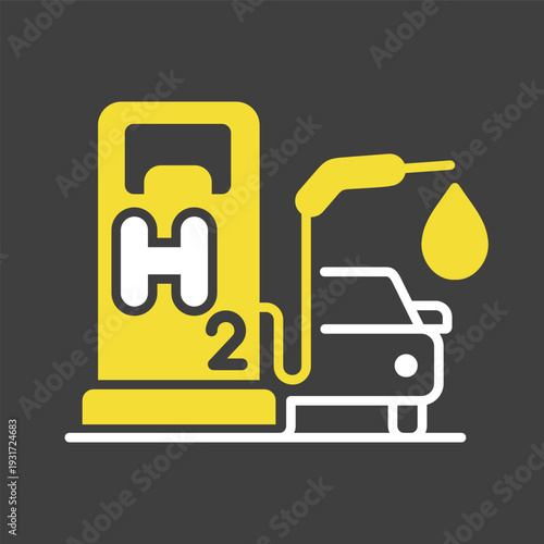 Hydrogen refueling station with car outline vector icon