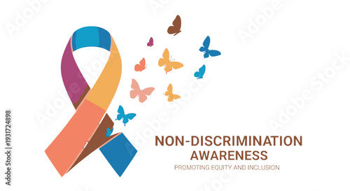 Non-Discrimination Awareness Ribbon with Butterflies Promoting Equality and Inclusion.