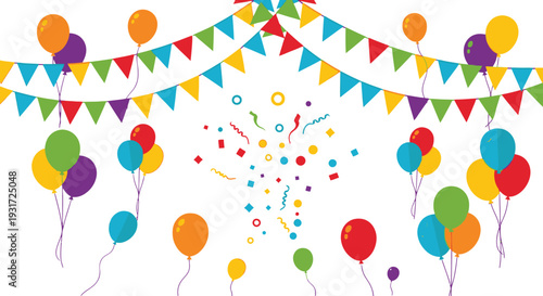 Colorful Balloons and Party Streamers Celebration.