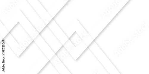 White abstract geometric background with white paper sheets soars as abstract spaces with rectangles, parallel stripes, perspective, shadows in simple strict modern material in triangle and square.