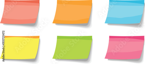 Colorful Sticky Notes Set with Soft Shadows, Realistic Adhesive Memo Paper Collection Isolated for Office, Planner and Reminder Design