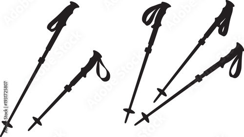 Black trekking poles on a white background illustration set
