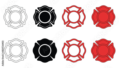 Firefighter Maltese Cross Vector Emblem with Fire Department Badge, Rescue Icon, and Firefighter Symbol Representing Courage, Safety, and Emergency Response in Clean Vector Style.