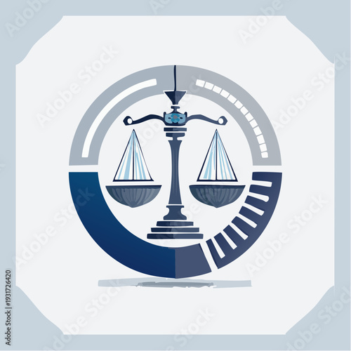 Modern Justice Scales Logo Design Representing Law, Balance, and Fairness in a Sleek, Circular Graphic Style