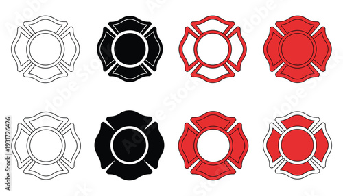 Firefighter Maltese Cross Vector Emblem with Fire Department Badge, Rescue Icon, and Firefighter Symbol Representing Courage, Safety, and Emergency Response in Clean Vector Style.