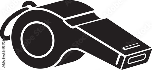 Black and white illustration of a referee whistle icon
