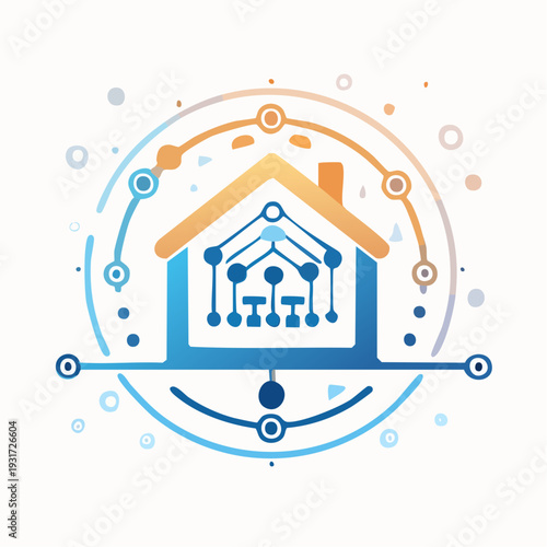 Smart home technology concept with futuristic circuit board house illustration