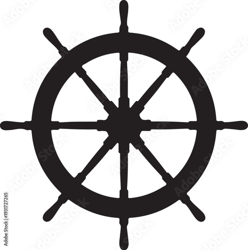 Black ship wheel icon on white background nautical symbol
