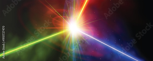 Laser effect background vs laser. Collision of blue  green and red lightning energy. Laser shocks and magic storm versus concept.