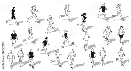 CAD People Running Top View Vector Set – Men and Women Symbols for Architecture and Landscape Plans