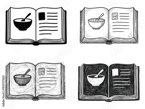 Recipe Book Open With Bowl Spoon Culinary Guide