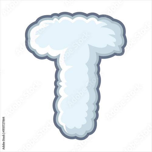 Cartoon style illustration of a large letter T shaped cloud