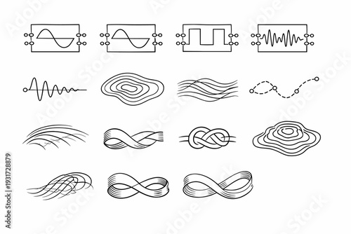 Module generation simple trace topographic icon vector ribbon image motion line flow
