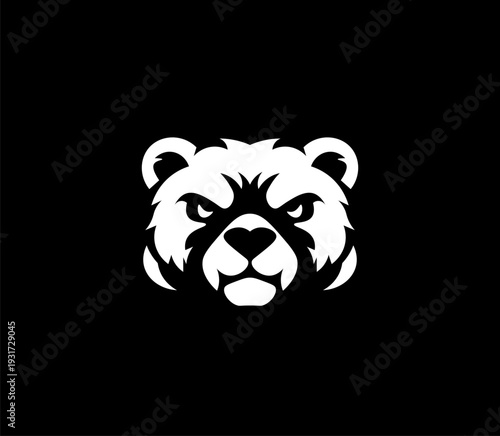 A sad bear on a black background. Vector illustration.