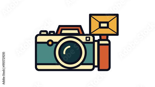 Retro Camera with Pop-Up Flash, Vintage Photography Icon, Graphic Design Element