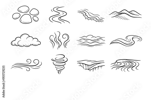 Bend generation trail erosion image shoreline updraft simple icon vector fog sweep