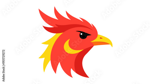 Rooster Head Icon, Red and Yellow Phoenix Bird Logo, Fierce Animal Symbol