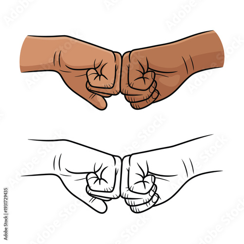Fist Bump Healthy Diverse Hands Vector Illustration Representing Respect, Diversity, Teamwork, and Positive Social Interaction in Professional Minimal Style.