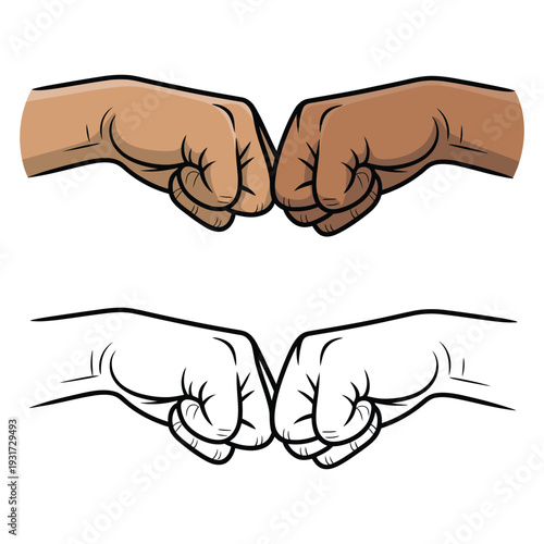 Fist Bump Healthy Diverse Hands Vector Illustration Representing Respect, Diversity, Teamwork, and Positive Social Interaction in Professional Minimal Style.