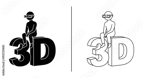 A stylized person sits on large 3D text wearing virtual reality goggles, representing immersive technology.