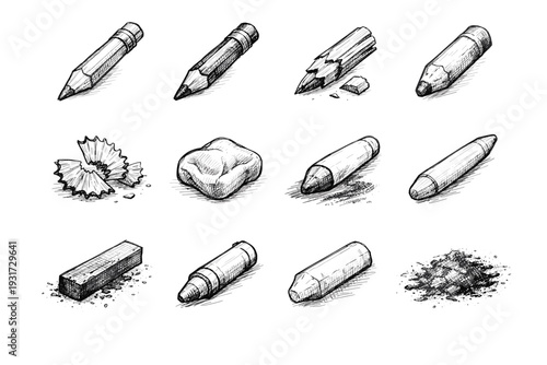 Lead pencil vector generation chalk icon stick eraser shavings smudged piece simple