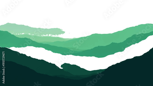 Vector Tranquil Silhouette Of Lush Mountain Ranges Depicted In Shades Of Green, Evoking Serenity And The Sublime Beauty of The Natural World.