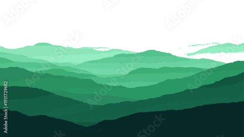 Vector Serene Landscape Art Captures Rolling Mountains In Shades Of Green, Conveying A Sense Of Tranquility And The Grandeur Of Nature.