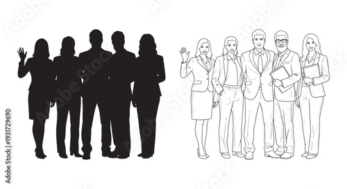 A diverse group of professional individuals stands together, signifying teamwork, collaboration, and community spirit.