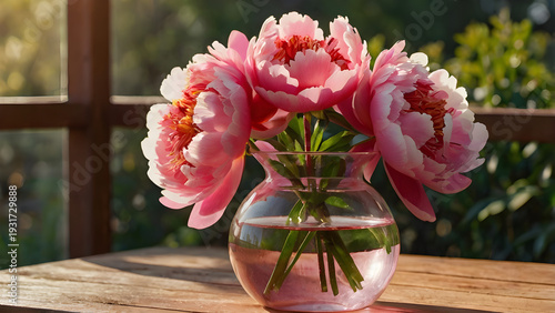 Romantic Pink Peonies in Vase with Soft Morning Light
