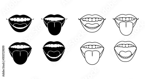A collection of open mouths showing different tongue positions, including sticking out and inside.