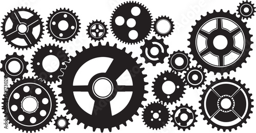 Black and white gears and cogs machinery illustration design