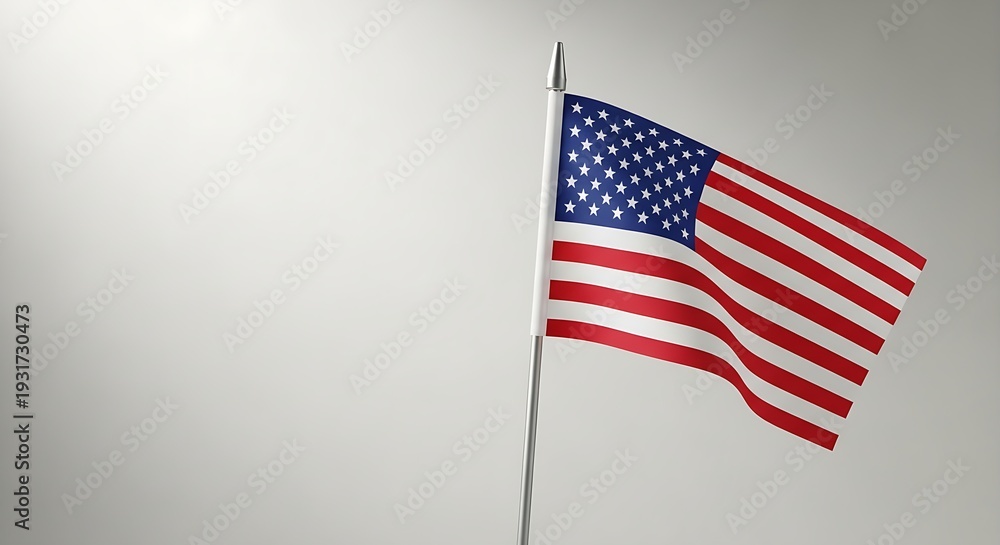 Fototapeta premium Minimalist American Flag on Flagpole Bright Studio Background with Copy Space for Corporate Patriotic Branding