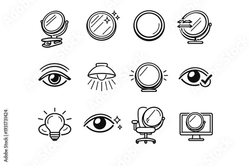 Design desk mirror icons neat vector proportions reflection feature comfort visual balanced