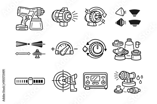 Control icon output design system sprayer vector modern modes cordless flow adjustable