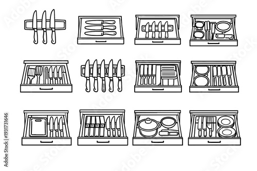 Vector sheath accessory tidy clean outline kitchen knife organized magnetic order icon