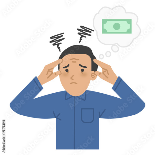 Vector illustration of a man worries about money problems