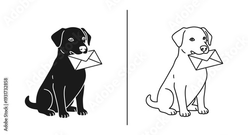 An adorable dog sits patiently holding a sealed envelope in its mouth, representing delivery and messages.