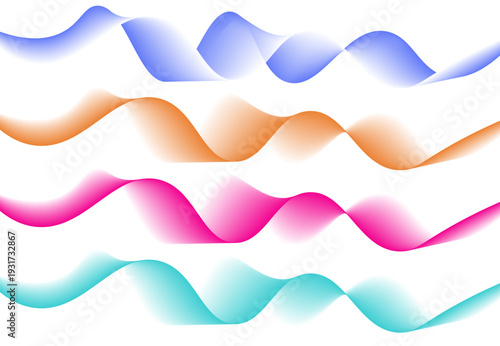 A colorful abstract illustration of wavy lines in blue, orange, pink, and green hues on a white background