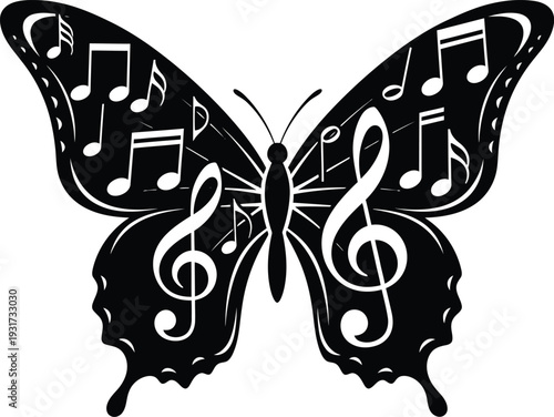 Melodic Wing: An elegant butterfly, its wings adorned with musical notes and symbols, embodies the harmonious fusion of nature and artistry.