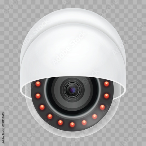 Realistic Dome CCTV IP Security Camera with Infrared LED Night Vision – Surveillance Monitoring System Vector Illustration on Transparent Background
