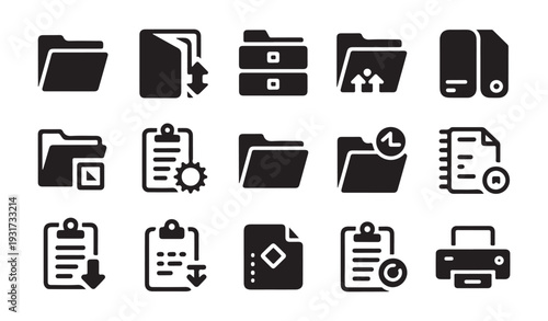 Document file type icon vector illustration set isolated on white background black and white