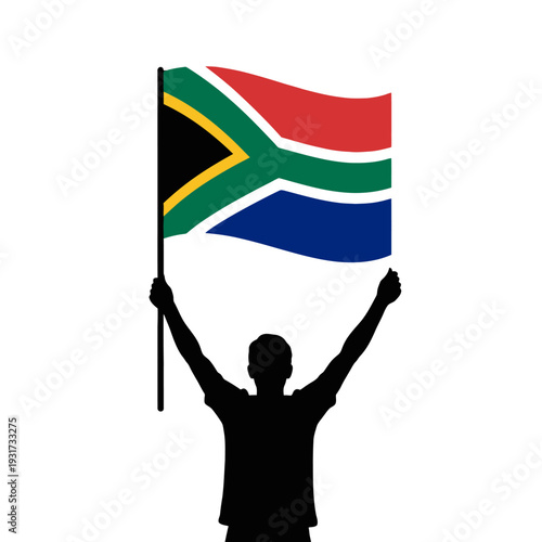 Silhouette of a Person Holding a South African Flag in Outdoor Celebration and National Pride.